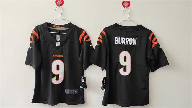 Womens Cincinnati Bengals #9 Joe Burrow Black Vapor Stitched Jersey